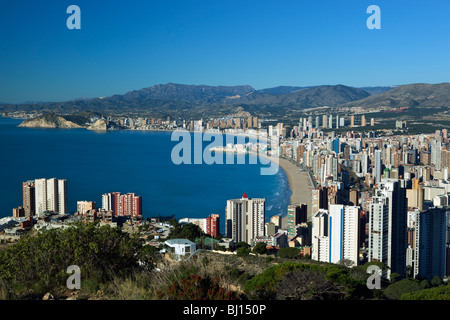 Vue sur la plage Playa de Levante et Playa de Poniente Banque D'Images