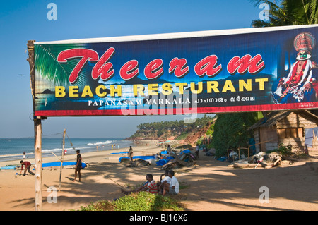 Restaurant sign Papanasam Beach Varkala Kerala Inde Banque D'Images