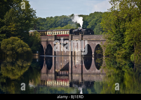 LMS 8F 48305 Swithlnd sur viaduc du réservoir, une partie de la Great Central Railway dans le Leicestershire Banque D'Images