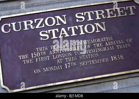 Curzon Steret plaque Station, Birmingham, Grande-Bretagne, 2010 Banque D'Images