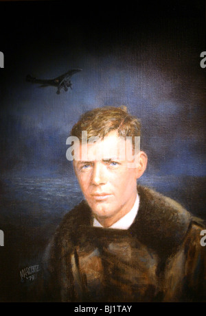 Il s'agit d'un portrait peint du célèbre aviateur Charles Lindbergh. Pour être vendu pour un usage éditorial uniquement. Marcottz et da Banque D'Images