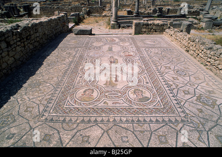 Maroc, Volubilis, Maison de Bacchus et les quatre Saisons, mosaïque des quatre Saisons Banque D'Images