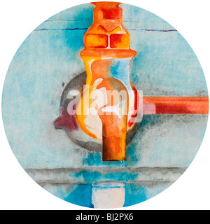 Tour moderne résumé étude pastel d'airain d'un robinet d'eau. Banque D'Images