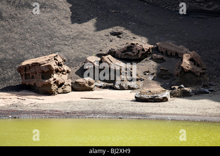 Le green lagoon Charco de los Clicos à El Golfo, Lanzarote, îles Canaries, Espagne Banque D'Images