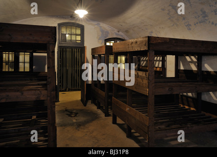 Lits superposés dans la chambrée au Fort Breendonk, Seconde Guerre mondiale, deux camps de concentration en Belgique Banque D'Images