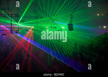 Show Laser, monde de l'hiver 2010, techno festival à Sports Hall, Koblenz Oberwerth, Rhénanie-Palatinat Banque D'Images