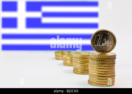 Drapeau grec, la Grèce et l'Euro Banque D'Images