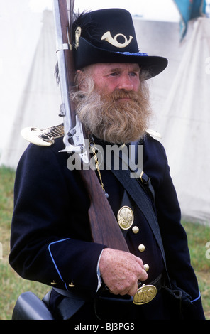 La guerre civile américaine, soldat de l'Union, 19e siècle, Springfield Rifle reconstitution historique des uniformes uniforme US military history Banque D'Images