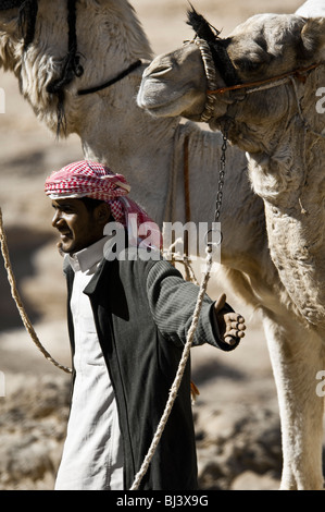 Les bédouins nomades du Sinaï en Égypte sur un safari de chameau dans le Jebel Gunah salon Banque D'Images