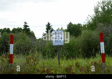 Pipeline souterrain de gaz panneau d'avertissement. Banque D'Images