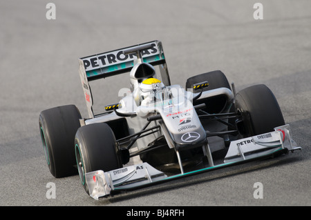 Nico Rosberg (GER) dans la Mercedes de Formule 1 lors des tests en février 2010 Banque D'Images