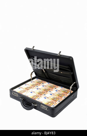 Valise pleine d'argent, 50 euros factures, image symbolique de la prospérité, de la richesse Banque D'Images