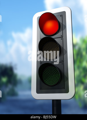 Illustration d'un feu rouge sur une route de campagne Banque D'Images