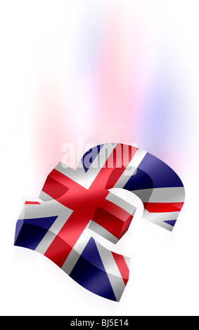 Pound £ Symbole dans 3-D trois dimensions chute avec UK Royaume-Uni Grande-Bretagne Angleterre Ecosse drapeau Union Jack Banque D'Images