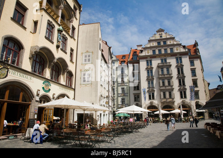 Brasserie Hofbräuhaus et la bière d'une signalisation Platzl. Munich, Allemagne Banque D'Images