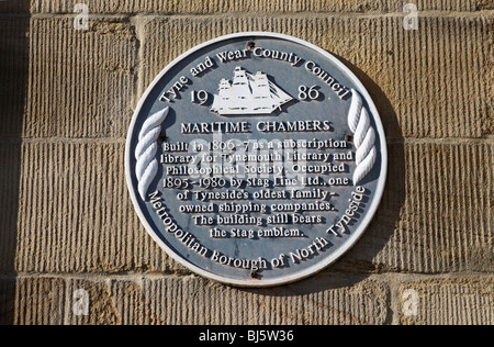 Plaque sur la construction de la ligne de Cerf - North Shields Tyne et Wear Banque D'Images