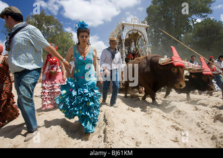 Pèlerins de la fraternité de Villamanrique de la Condesa, Espagne Banque D'Images