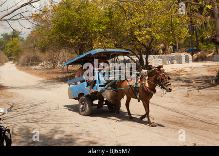 L'Indonésie, Lombok, Gili Trawangan, cheval cidomo powered taxi Banque D'Images