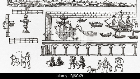 Marché de Billingsgate, Londres, Angleterre, c.1598. Banque D'Images