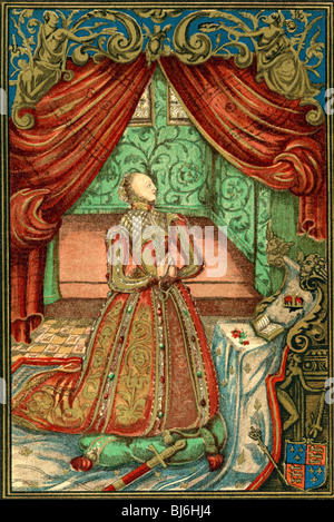 La reine Elizabeth I lors de la prière, après le frontispice de prières chrétiennes, 1569. Elizabeth I d'Angleterre, 1533 -1603. Banque D'Images