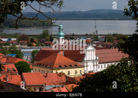 Ptuj, la vieille ville, l'Église Saints Pierre et Paul,Monastère Minorite,Rivière Drava,Slovénie Banque D'Images