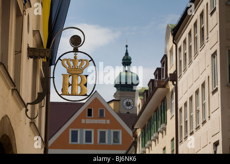 Brasserie Hofbräuhaus et la bière d'une signalisation Platzl. Munich, Allemagne Banque D'Images