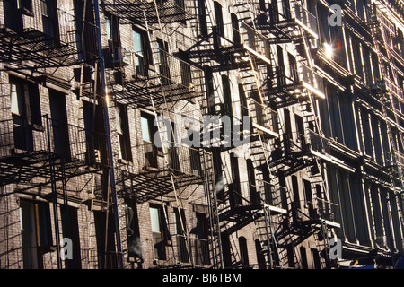 Vacances fire escapes à Soho, New York City Banque D'Images