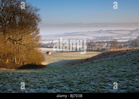 Tôt le matin, le brouillard et la lumière dans la vallée de Belvoir Leicestershire Banque D'Images