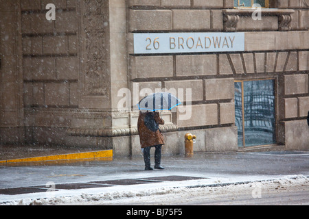 Il neige dans le sud de Manhattan, New York City Banque D'Images