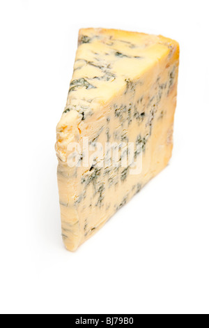 British bleu ( ) Stilton cheese wedge isolated on a white background studio. Banque D'Images