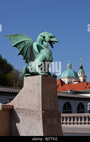 Ljubljana,Dragon Bridge,Cathédrale Saint-nicolas,Slovénie Banque D'Images