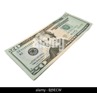 Seul vingt dollars isolated on white Banque D'Images