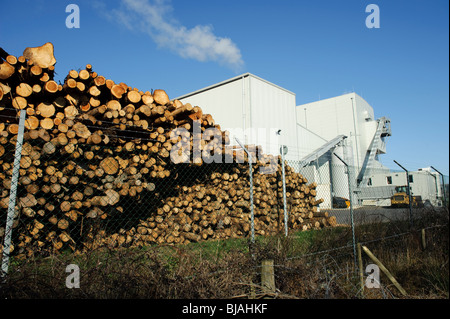 Des provisions de carburant à l'extérieur de l'ouest de l'usine d'énergie de biomasse Bois, Margam , South Wales UK Banque D'Images