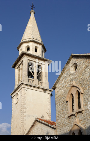 Budva, la vieille ville,péninsule Cathédrale Saint-Jean,Bell Tower,Monténégro Banque D'Images