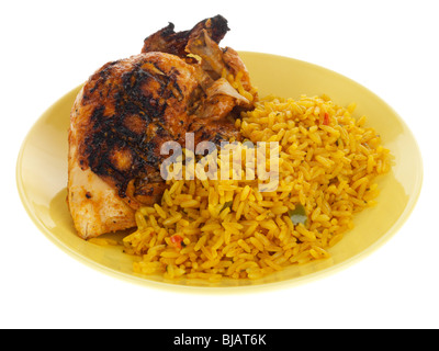 Quart de poulet piri piri avec riz épicé Banque D'Images