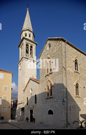 Budva, la vieille ville,péninsule Cathédrale Saint-Jean,Bell Tower,Monténégro Banque D'Images