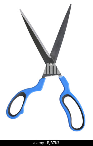 Ciseaux en acier avec poignées en plastique isolé sur fond blanc - With clipping path Banque D'Images