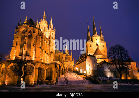 Cathédrale d'Erfurt dans la nuit Banque D'Images