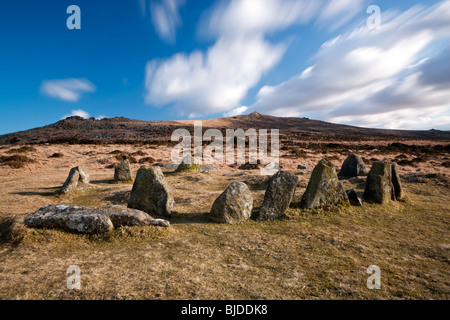 Neuf pierres vers Belstone Belstone communs et Tor. Parc National de Dartmoor. Banque D'Images