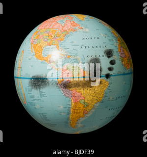 Empreinte sur un globe. Banque D'Images