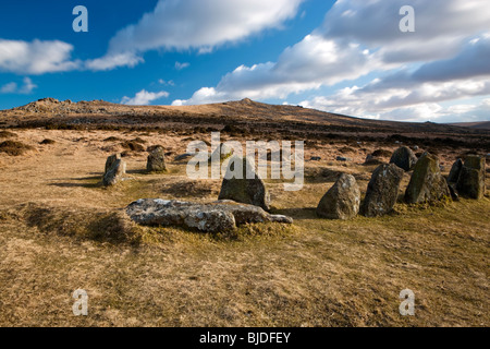 Neuf pierres vers Belstone Belstone communs et Tor. Parc National de Dartmoor. Banque D'Images