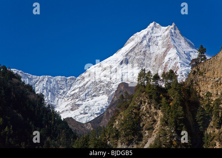 MANASLU culminant à 26759 est la 8ème plus haute montagne dans le monde - NUPRI RÉGION, NÉPAL Banque D'Images