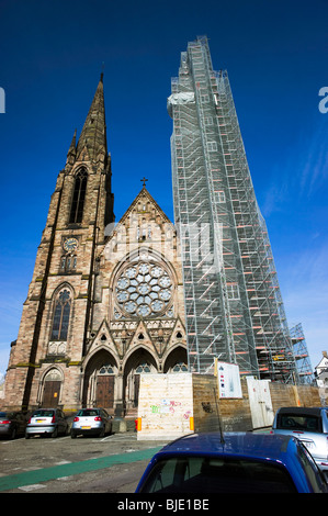 St Paul's église protestante avec l'échafaudage, Strasbourg, Alsace, France Banque D'Images