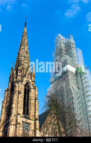 St Paul's Church protestant tours avec l'échafaudage, Strasbourg, Alsace, France Banque D'Images