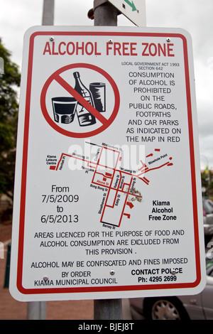 Alkohol free zone signe, Kiama, NSW, Australie Banque D'Images