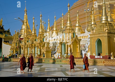 Des moines bouddhistes à Paya Shwedagon. Yangon. Myanmar Banque D'Images