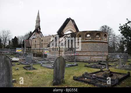 Incendie criminel au St Mary's Church.mars.Cambridgeshire. Banque D'Images