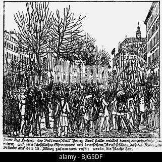 Événements, révolutions 1848 - 1849, Révolution de mars, Munich, Prince Carl parler au peuple, Promenadeplatz, 4.3.1848, lithographie contemporaine de Gustav Kraus, Wittelsbach, révolution, Allemagne, Bavière, XIXe siècle, historique, historique, Banque D'Images