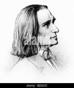 Liszt, Franz, 22.10.1811 - 31.7.1886, compositeur et pianiste hongrois, portrait, dessin de Friedrich Preller, 1858, Banque D'Images