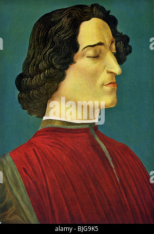 Ce portrait de Giuliano de Medici a été fait par Sandro Botticelli (ch. 1444-1510), l'artiste florentin de la Renaissance. Banque D'Images